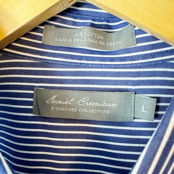 Daniel Cremieux Mens Button Down Striped Shirt Blue White Short Sleeve Large - Picture 4 of 5